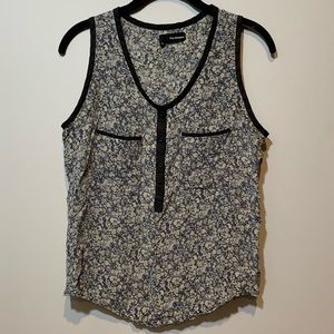 The Kooples Silk Floral Print Sleeveless Blouse Button Up Double Chest Pockets